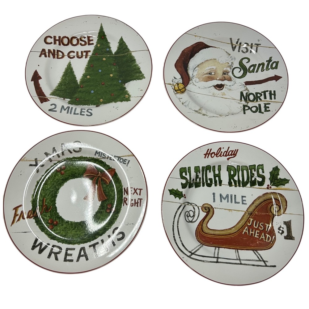 Sakura Signs Of Christmas Salad Dessert Plates Set of 4‎ Holiday Stoneware